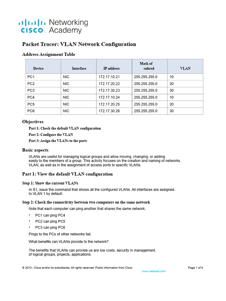 VLAN Configuration in Packet Tracer 3.3.12 | PDF | Information And ...