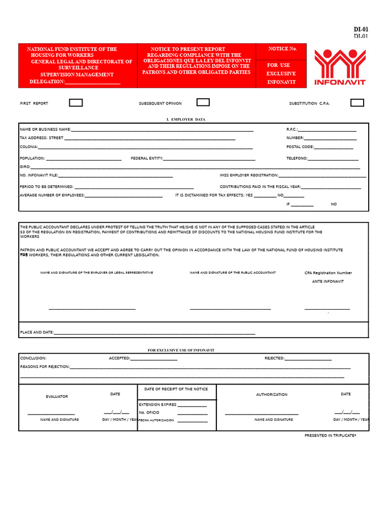 Form Di-01 Infonavit | PDF | Identity Document | Certified Public ...