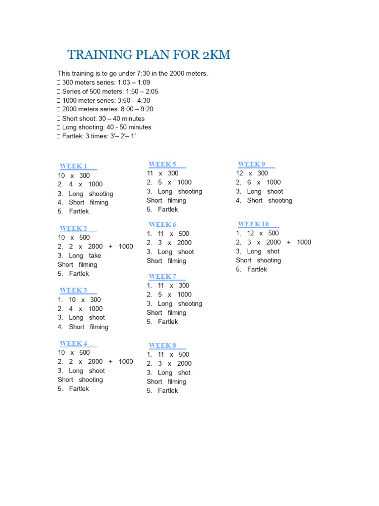 2KM Training Plan for Sub-7:30 Goal | PDF | Physical Fitness | Physical ...