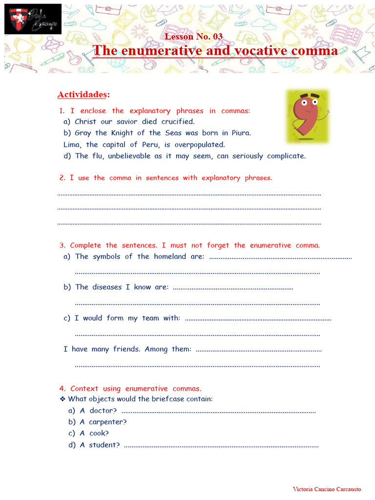 Comma Usage: Enumerative & Vocative | PDF