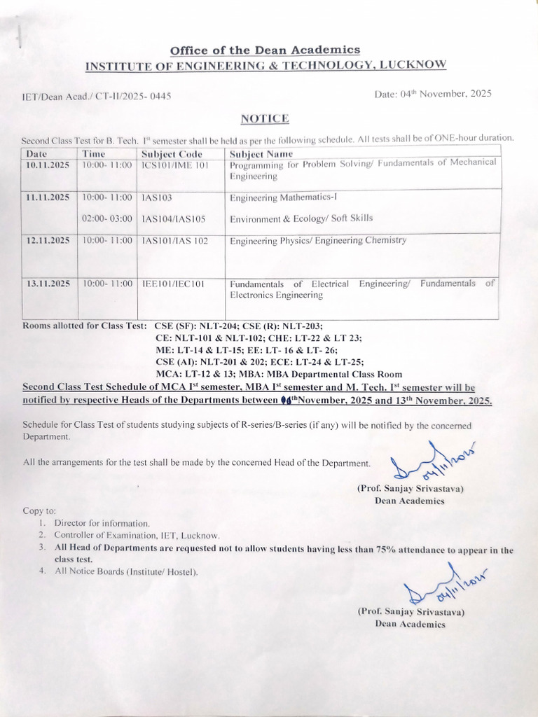 Second Class Test Notice 2025 | PDF