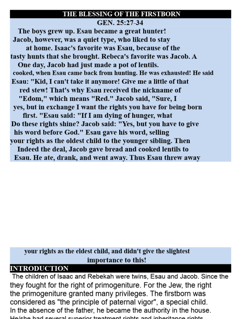 The Firstborn's Blessing and Sacrifice | PDF | Jacob | Jesus