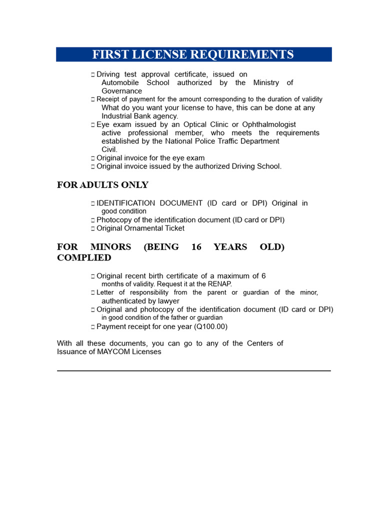 First License Requirements Guide | PDF | Identity Document | Driver's ...