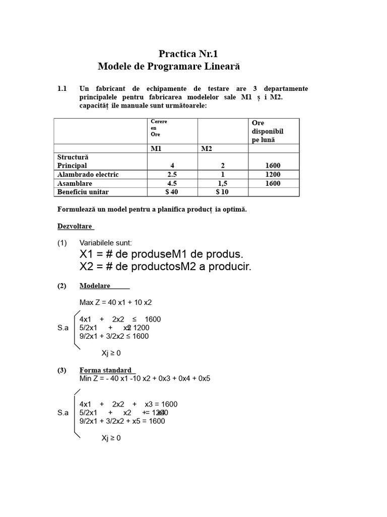 Practica Nr. 1 Metoda Simplex | PDF