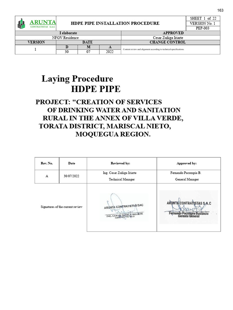 HDPE Pipe Installation Procedure Guide | PDF | Pipe (Fluid Conveyance ...