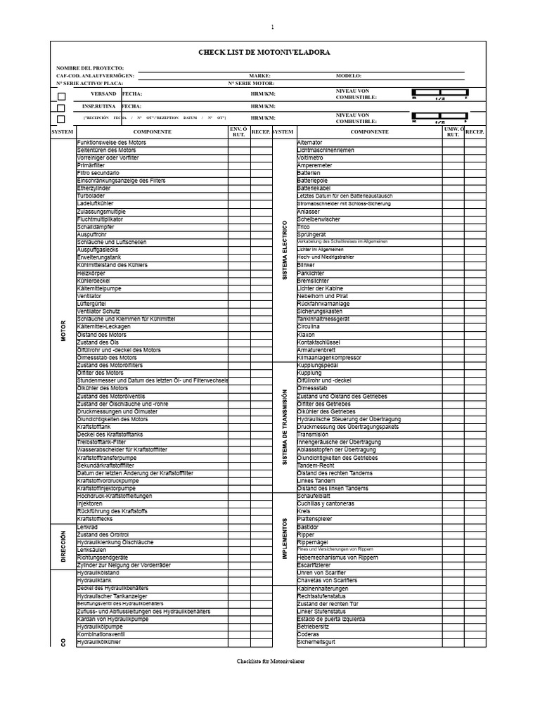 Checklist Für Motorgrader | PDF
