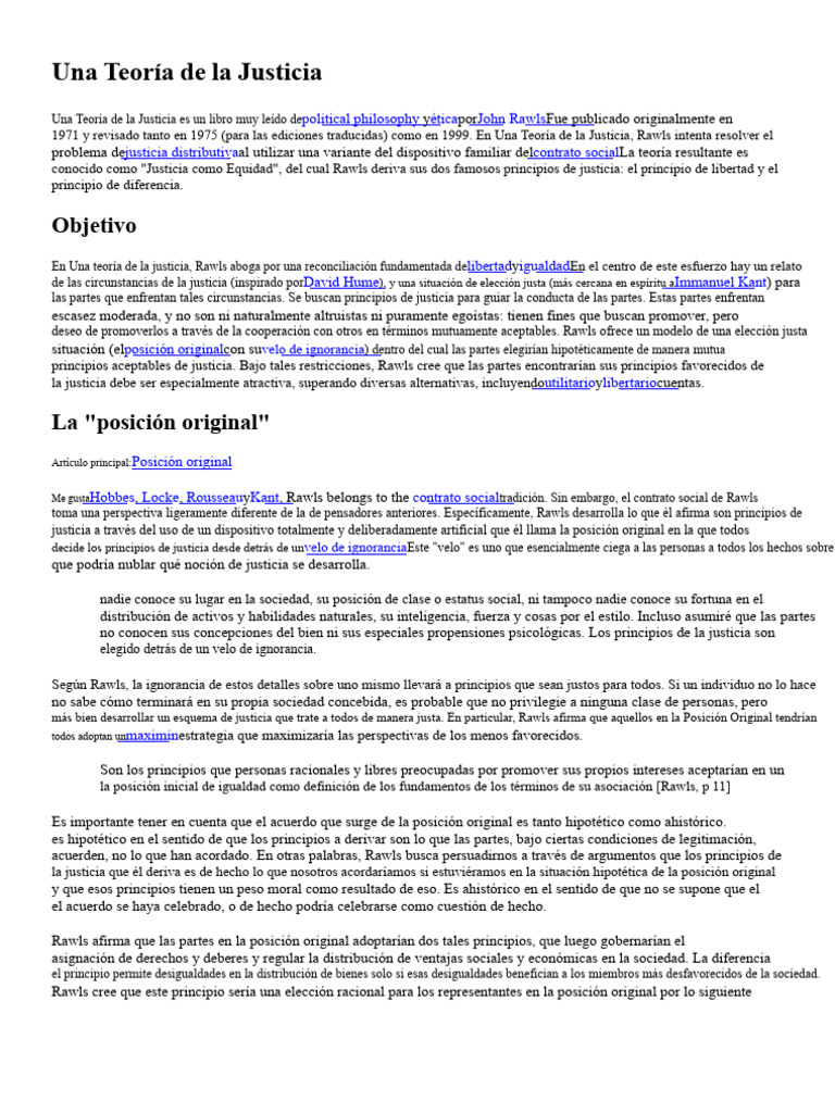 Una Teoría de La Justicia | PDF | John Rawls | Filosofía Aplicada