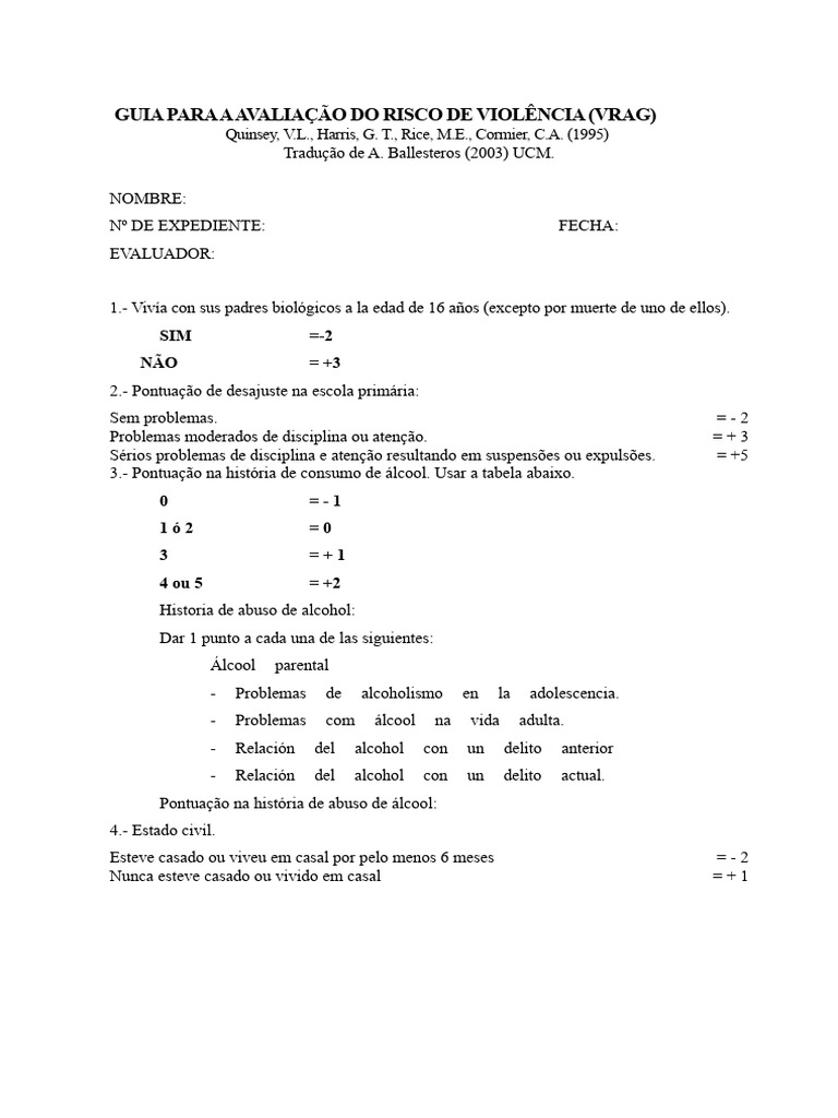 Avaliação do Risco de Violência VRAG | PDF | Violência | Alcoolismo
