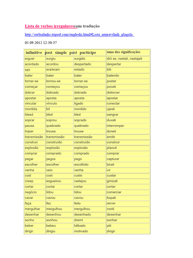Lista de Verbos Irregulares em Inglês | PDF