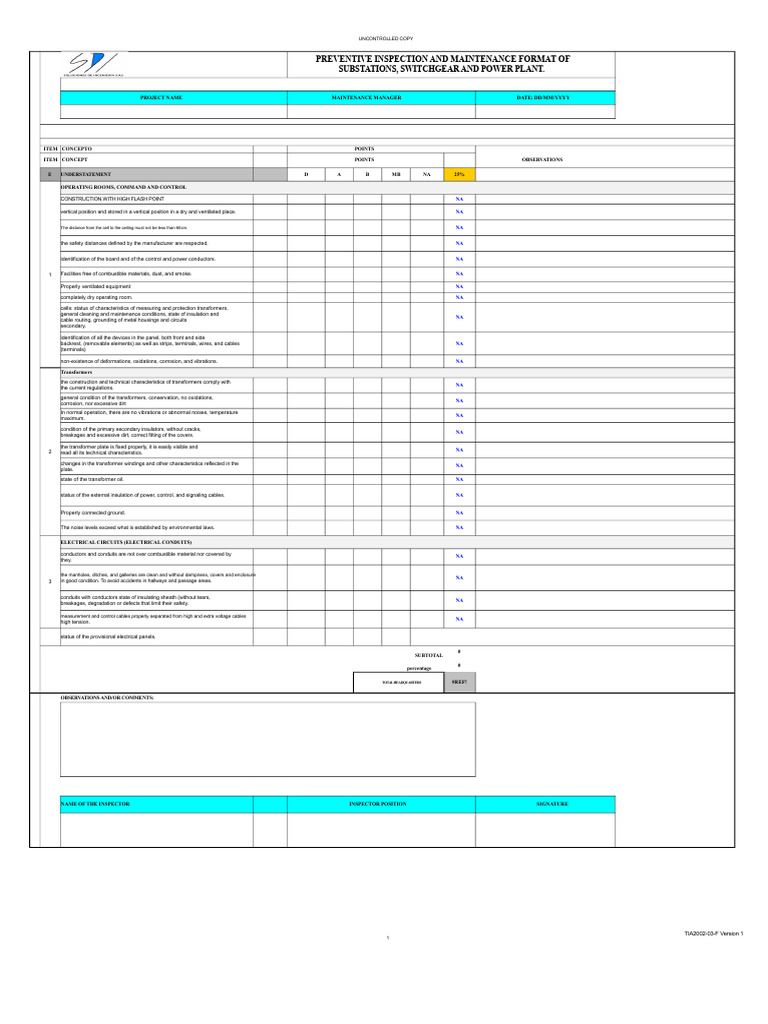 Substation Maintenance Inspection Checklist | PDF | Insulator ...