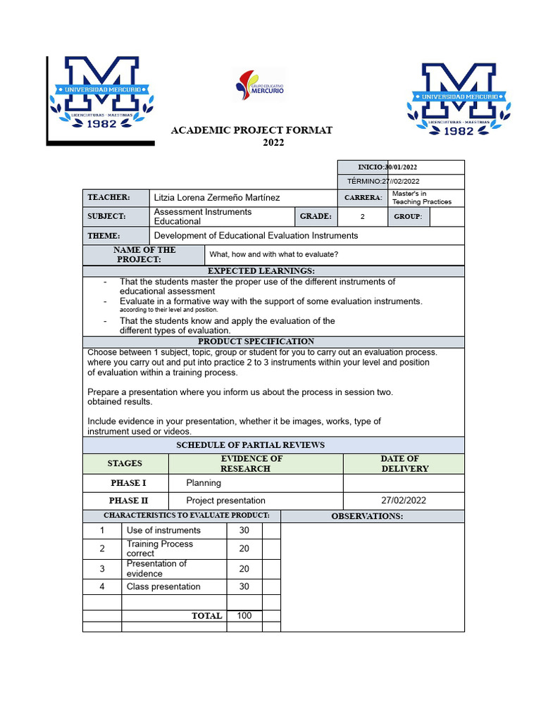 Academic Project Format | PDF | Educational Assessment | Evaluation