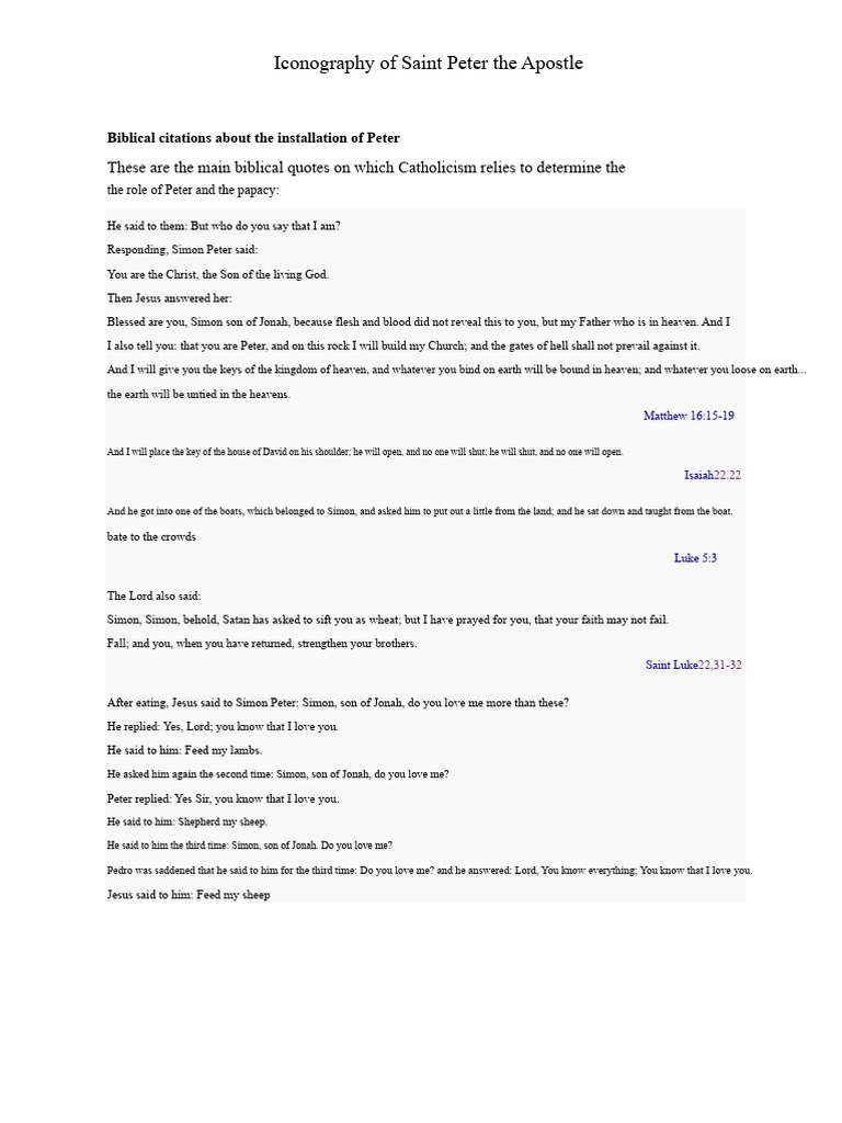 Saint Peter Apostle Iconography Explained | PDF | Saint Peter | Jesus