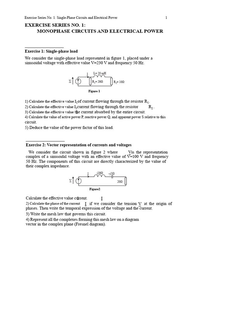 Single-Phase Circuit Exercises Guide | PDF | Ac Power | Electrical ...