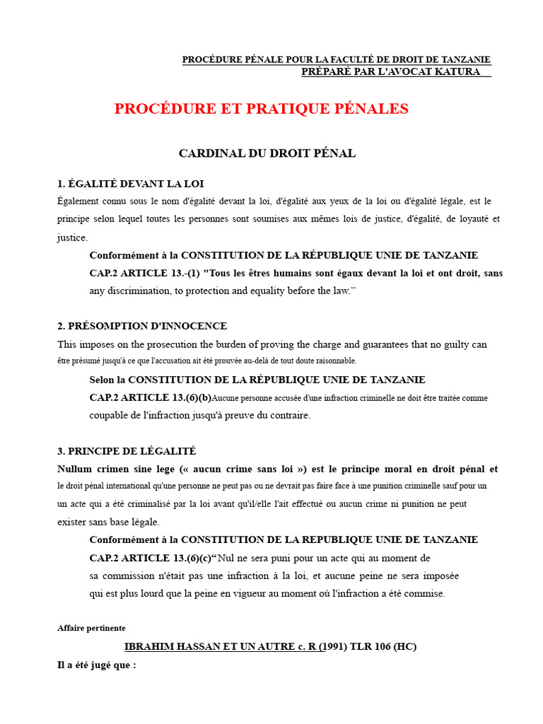 Procédure pénale en Tanzanie : principes clés | PDF | Crime et violence ...
