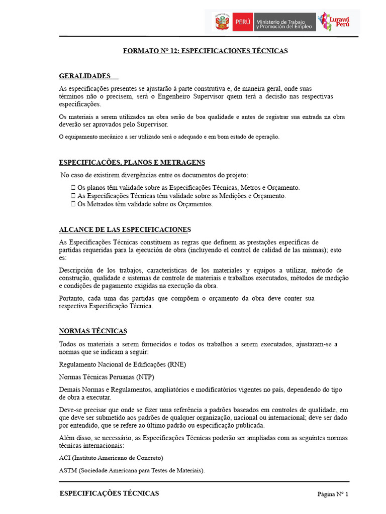 FORMATO 12 ESP. TÉCNICA Camburiza Chucatamani | PDF | Medição ...