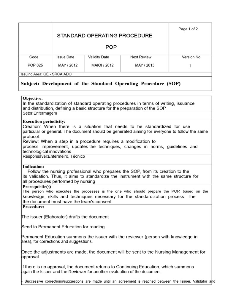 Nursing SOP Development Guidelines | PDF