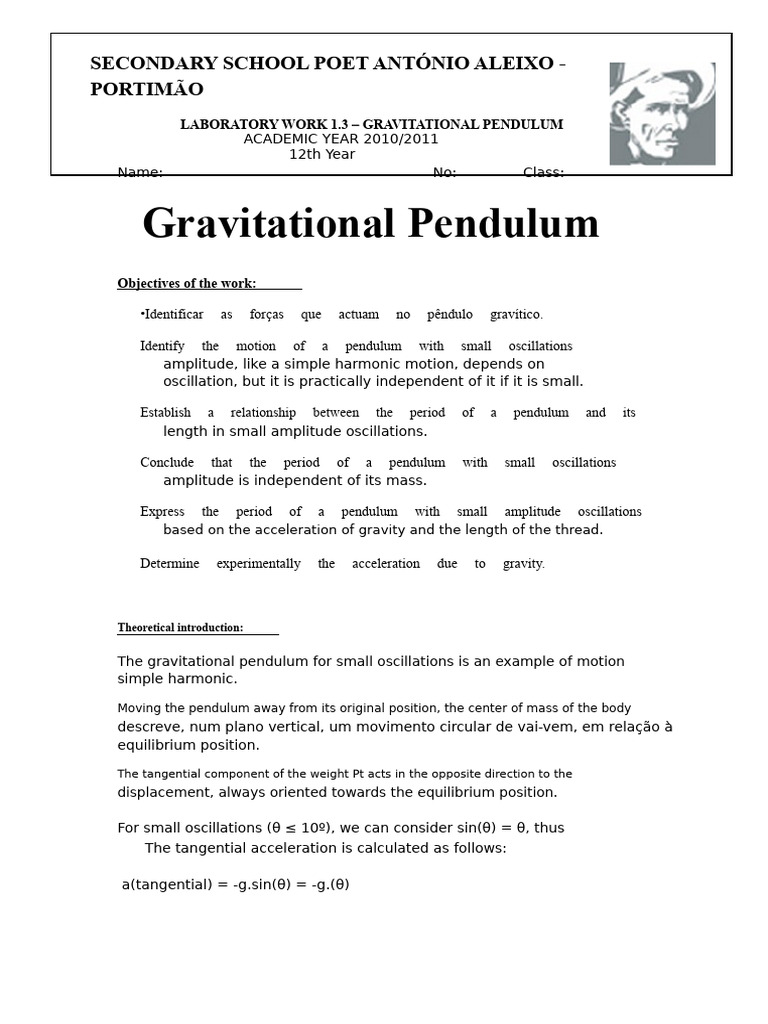 Gravitational Pendulum Lab Report | PDF | Pendulum | Oscillation