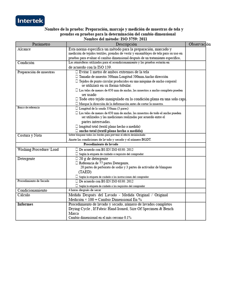 Estabilidad Dimensional Al Lavado (ISO 3759) | PDF | Textiles | Detergente