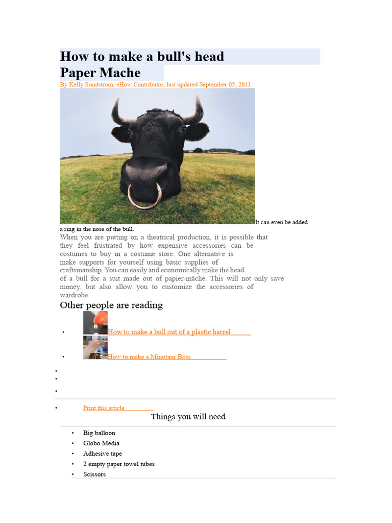 How To Make A Bull's Head With Paper Mache | PDF | Acrylic Paint | Adhesive