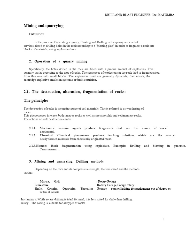 Drilling and Blasting in Quarries | PDF | Rock (Geology) | Mining
