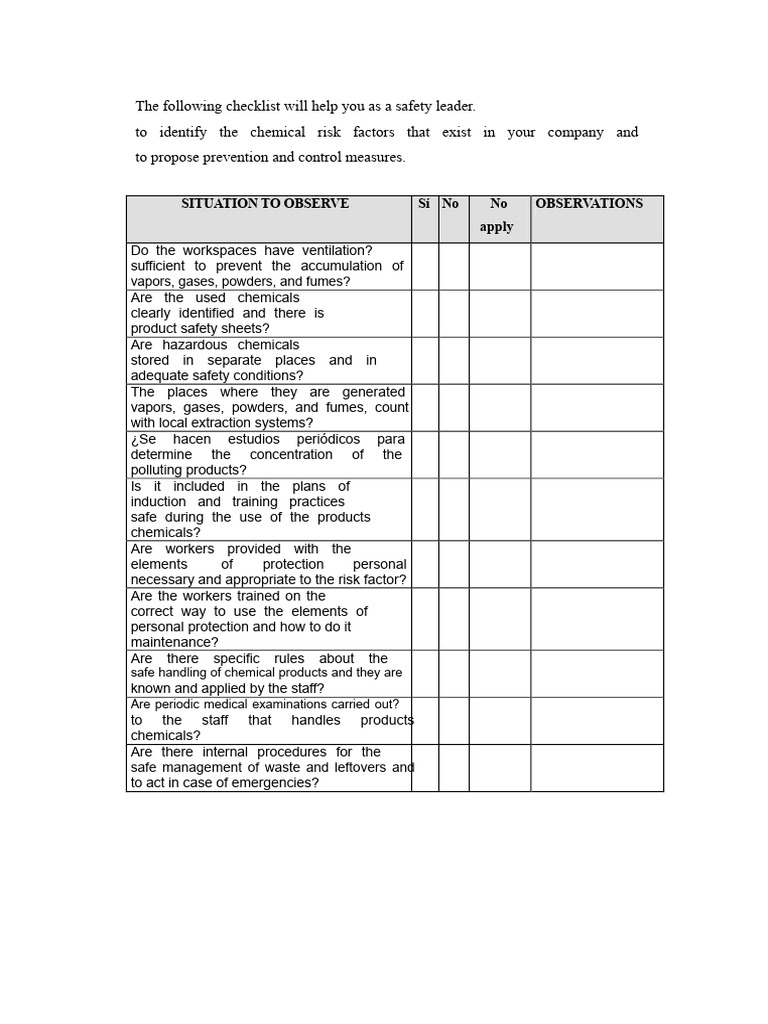 Chemical Risk Checklist | PDF