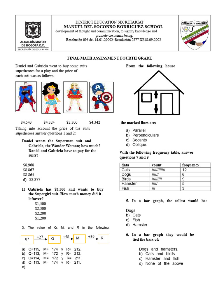 Final Mathematics Evaluation Fourth Grade | PDF | Triangle | Euclidean ...