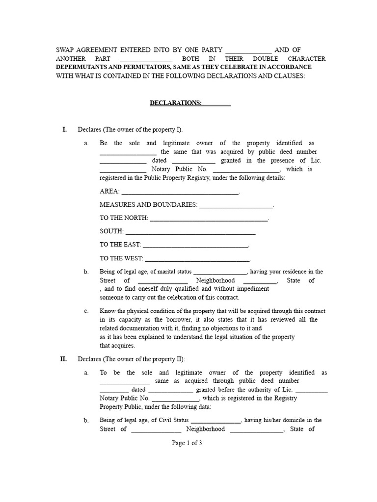 Property Swap Agreement Template | PDF | Property | Deed