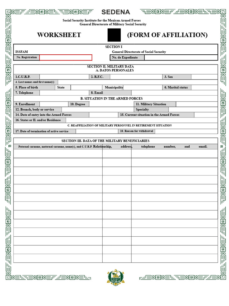Military Social Security Affiliation Form | PDF