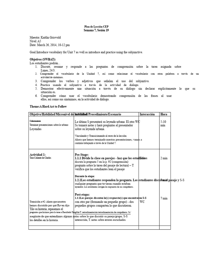 plan de lección a5 3 26 | PDF | Morfología Lingüística | Tipología ...