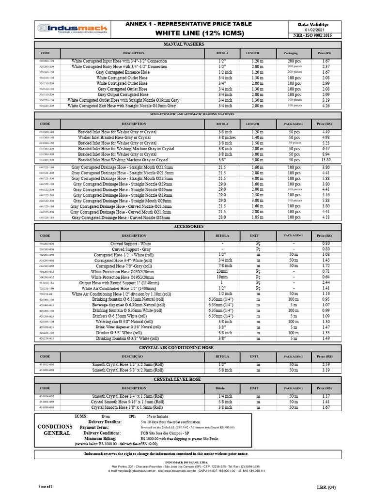 White Line Price Table - Representative 12 - 022021 | PDF | Washing Machine