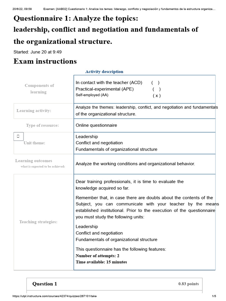 Exam - (AAB02) Questionnaire 1 - Analyze The Topics - Leadership ...