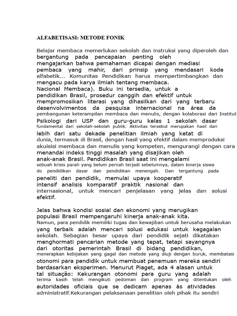 Pendidikan Membaca Dengan Metode Fonik Lengkap - Diedit | PDF