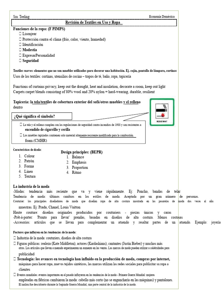 Notas de Revisión de Textiles | PDF | Textiles | Moda
