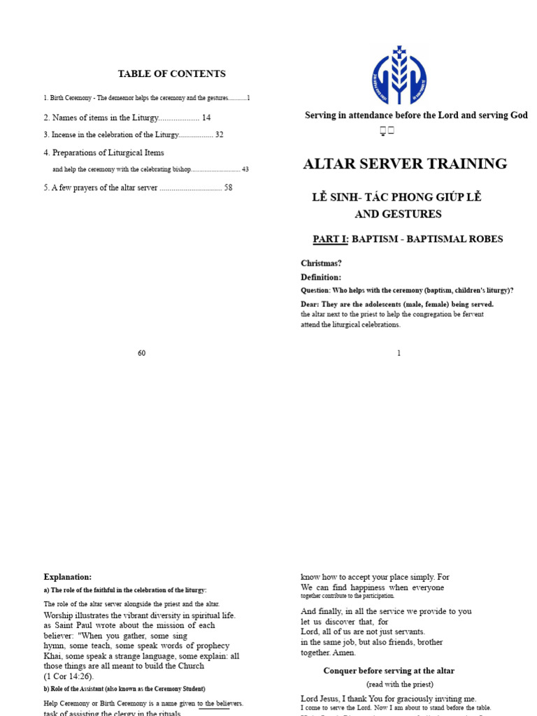 Altar Server Training Guide | PDF | Altar | Mass (Liturgy)