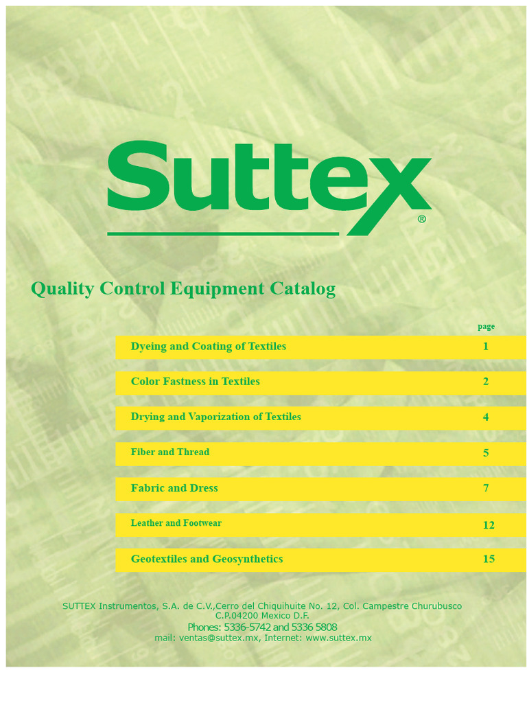 Textile Quality Control Equipment Catalog | PDF | Textiles | Yarn
