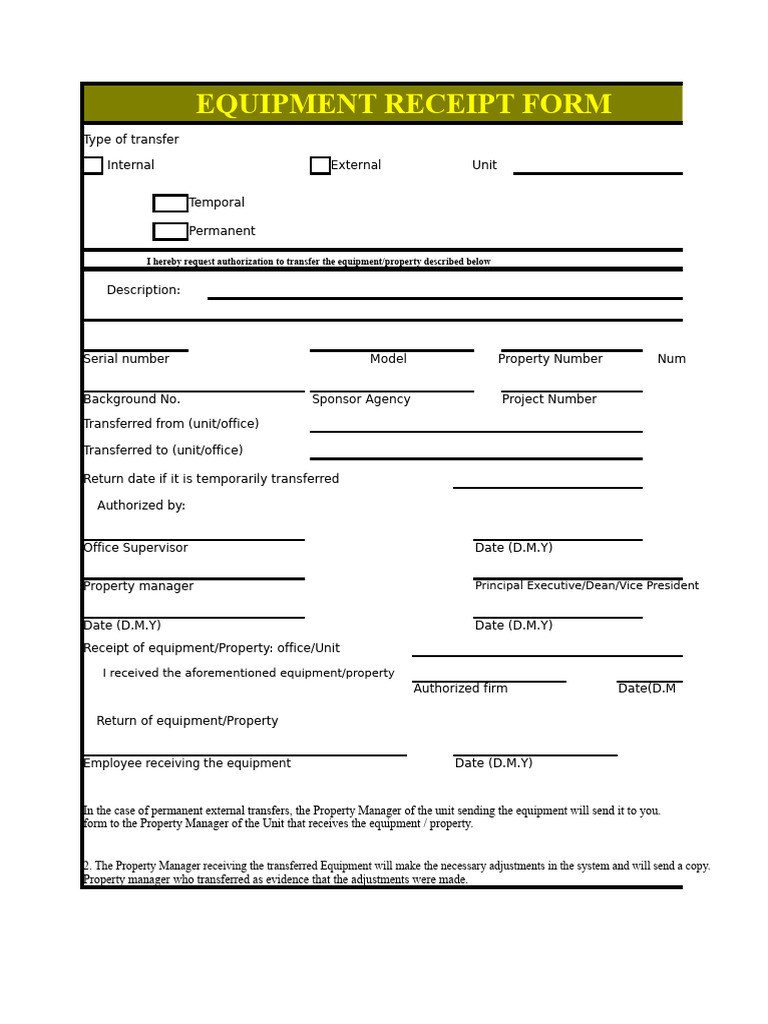 Equipment Transfer Receipt Form | PDF