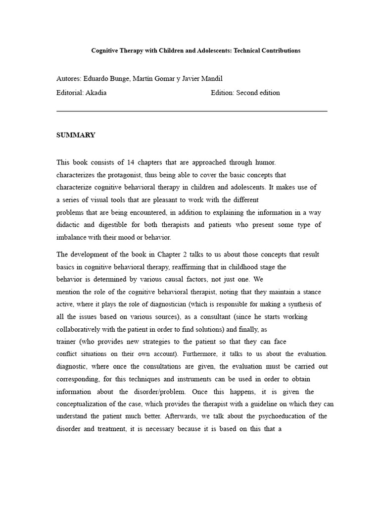 BOOK Cognitive Therapy With Children and Adolescents SUMMARY | PDF ...