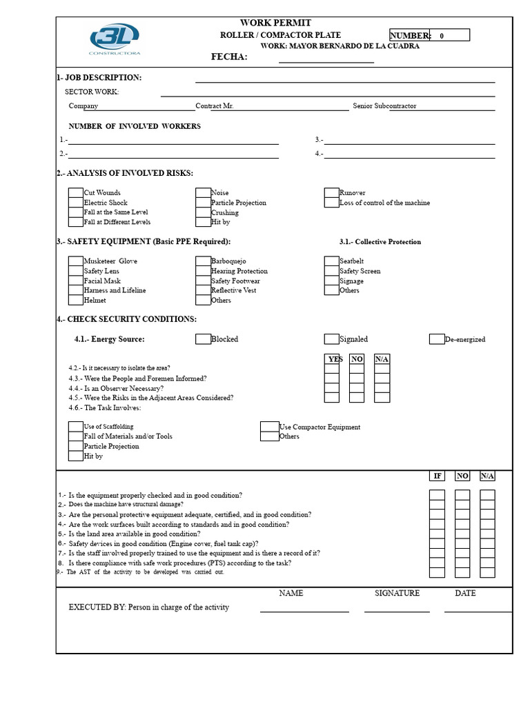 Work Permit for Roller Compactor Safety | PDF | Personal Protective ...