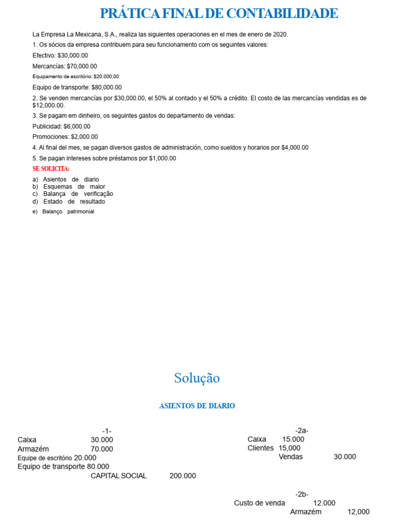 Prática Final de Contabilidade: Exercícios | PDF | Cheque (banco) | Bancos