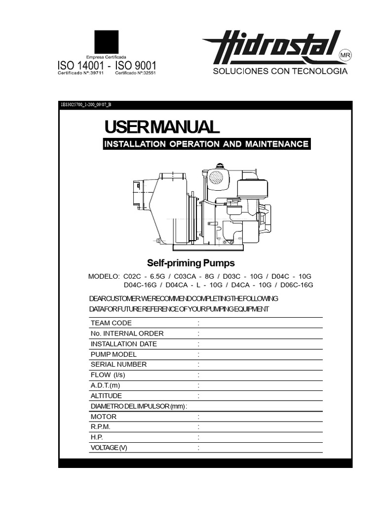 Self-Priming Pump User Manual | PDF | Pump | Valve