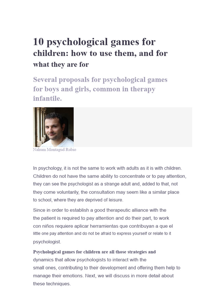 10 Psychological Games For Children | PDF | Psychology | Psychotherapy