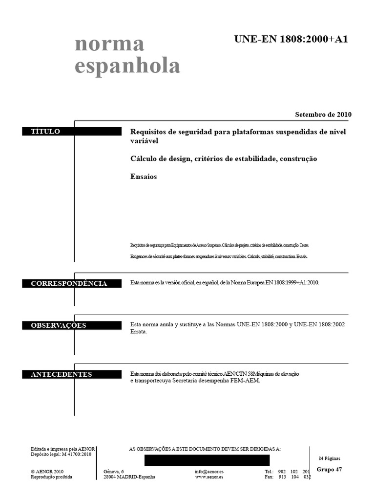 UNE-EN 1808 2000+A1 | PDF | Europa | Motores