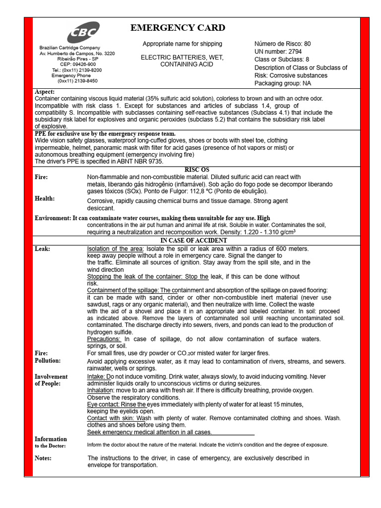 Emergency Response for Corrosive Acid | PDF | Soil | Water