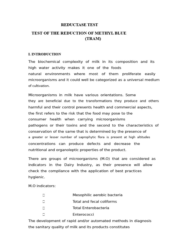 Methylene Blue Reduction Test for Milk | PDF | Bacteria | Milk