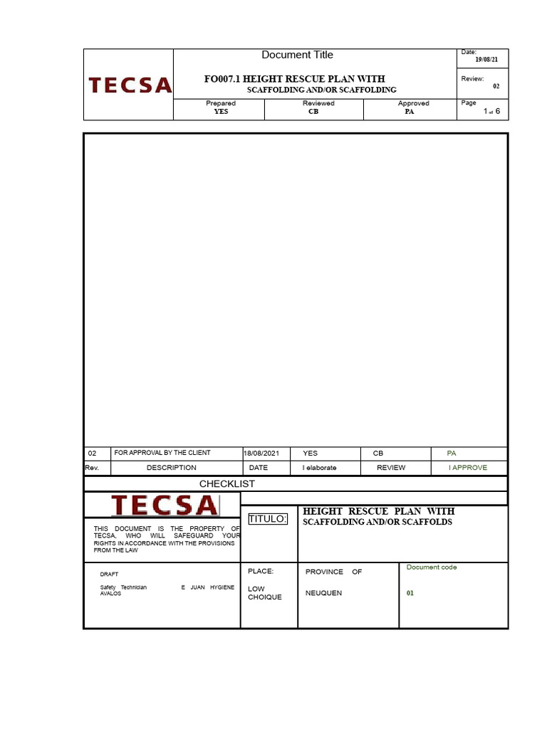 Height Rescue Plan with Scaffolding | PDF | Emergency | Occupational ...