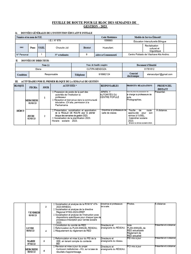 Feuille de route gestion scolaire 2023 | PDF