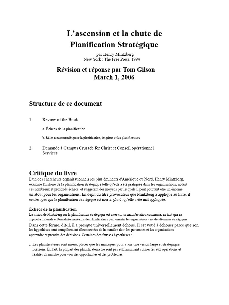 Échecs et Rôles de la Planification Stratégique | PDF | Planification ...
