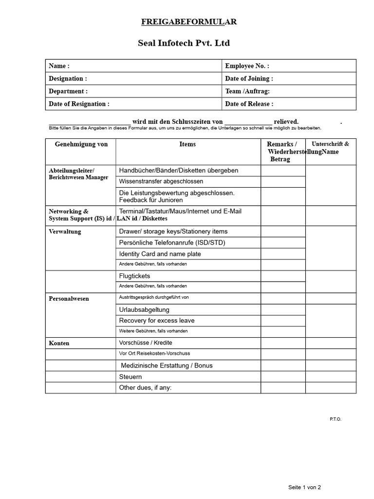 Freigabeformular | PDF