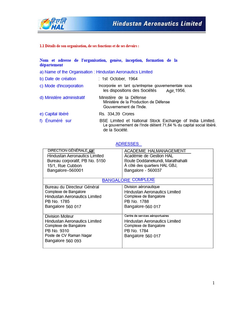 Divisions HAL | PDF | Ingénierie et technologie spatiale | Avion