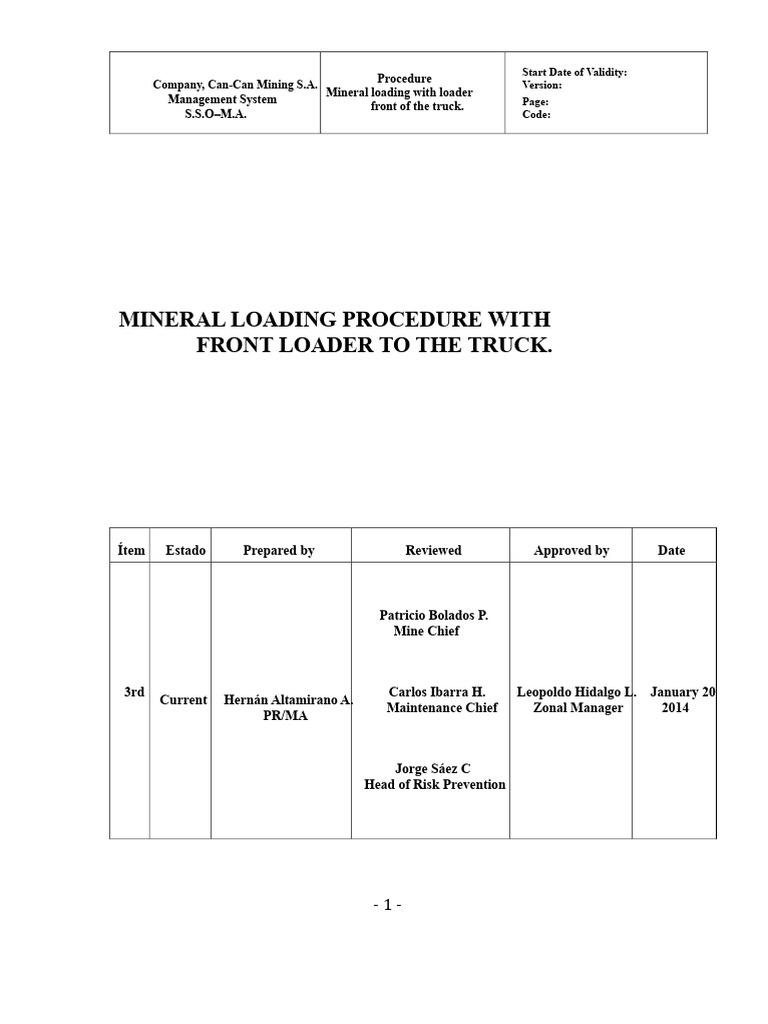 Mineral Loading Procedure for Trucks | PDF | Mining | Personal ...